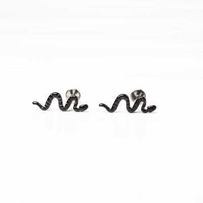 Jet Black Deco Snake Titanium Flat Back Sleeper Earrings