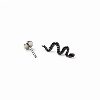 Jet Black Deco Snake Titanium Flat Back Sleeper Earrings