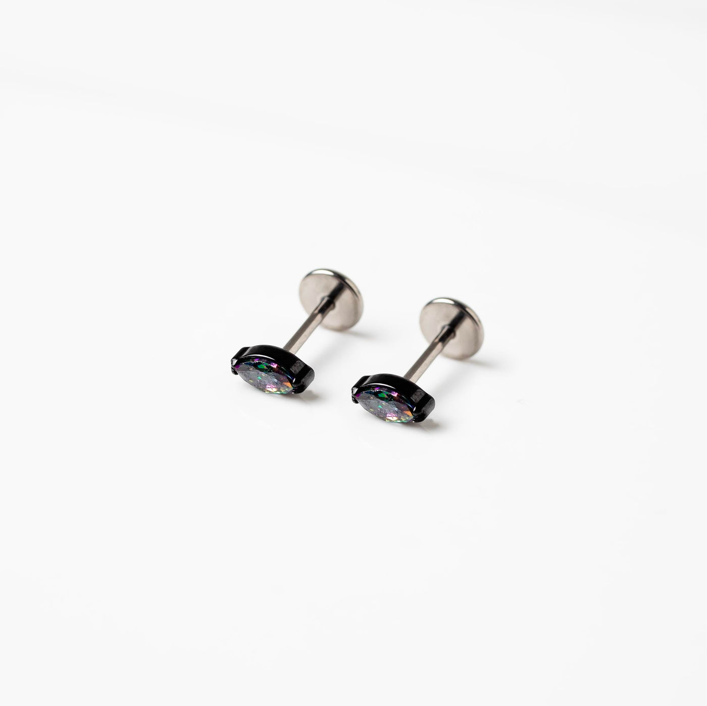 Jet Black Envy Marquise Titanium Flat Back Sleeper Earrings