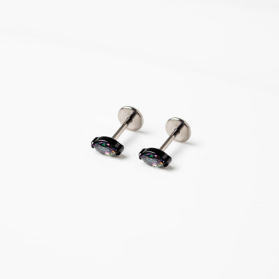 Jet Black Envy Marquise Titanium Flat Back Sleeper Earrings