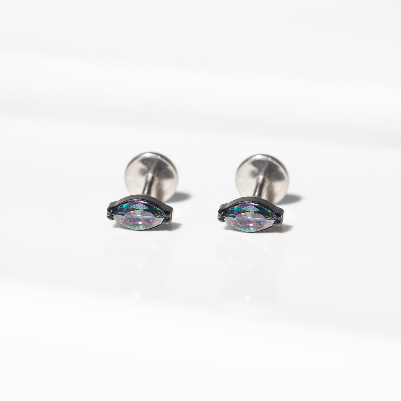 Jet Black Envy Marquise Titanium Flat Back Sleeper Earrings