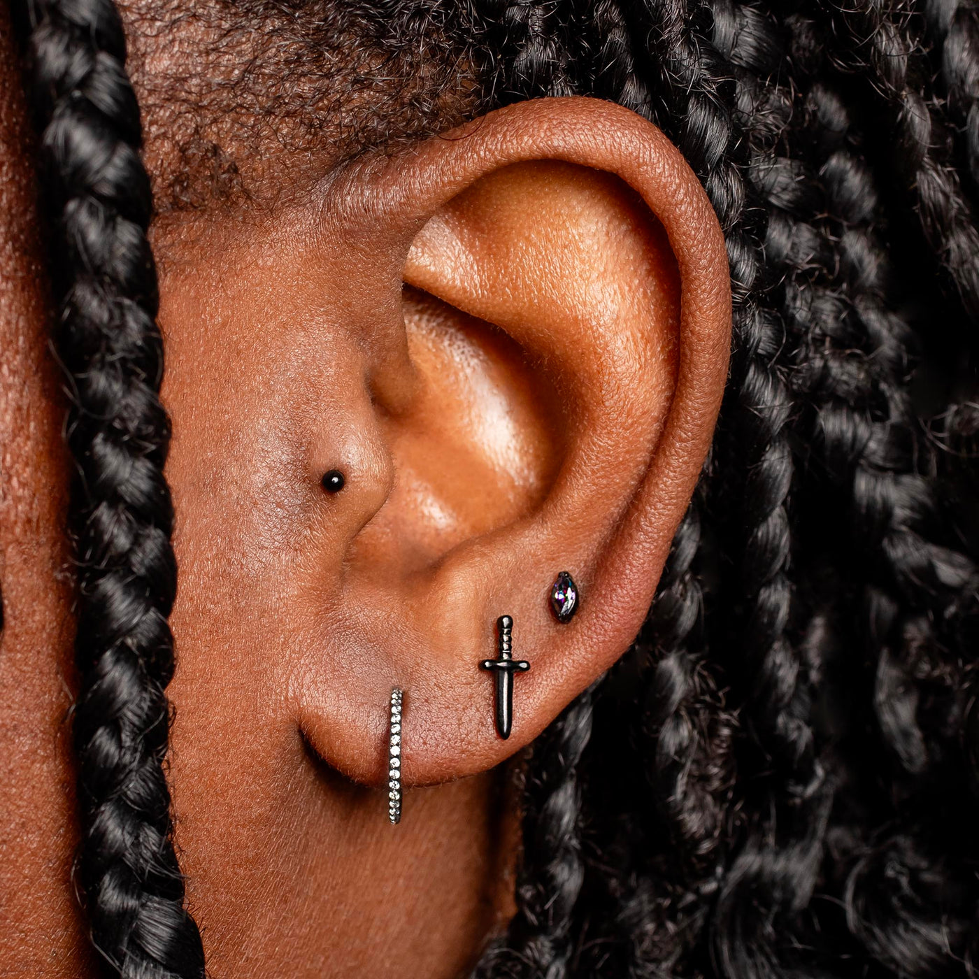 Jet Black Wisp Crystal Pavé Hinged Segment Ring - Titanium Clicker Hoop for Noses, Ears + Cartilage