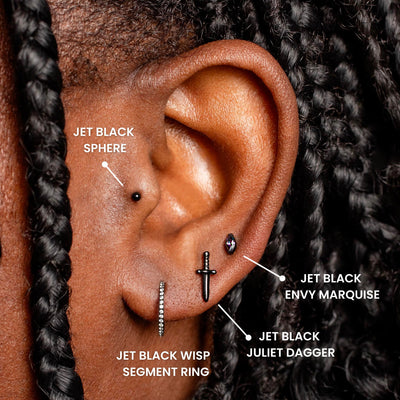 Jet Black Sphere Titanium Flat Back Sleeper Earrings