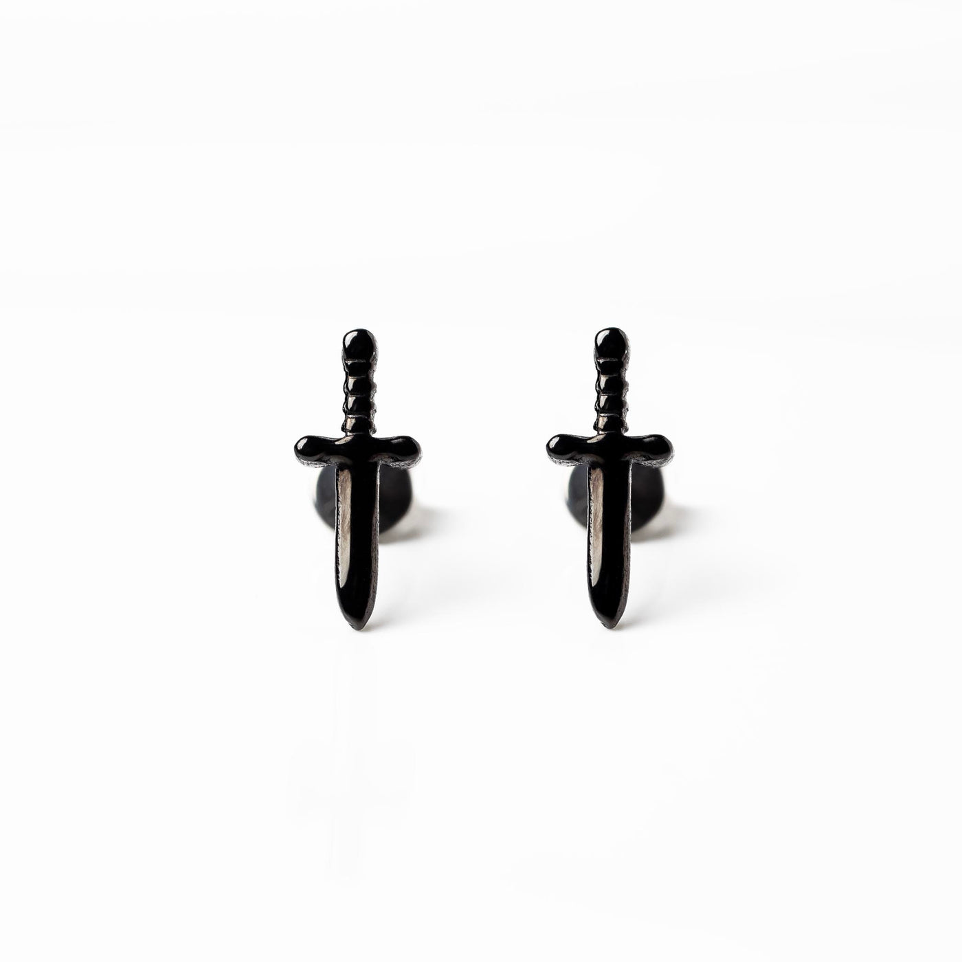 Jet Black Juliet Dagger Titanium Flat Back Sleeper Earrings