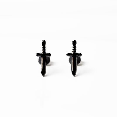 Jet Black Juliet Dagger Titanium Flat Back Sleeper Earrings