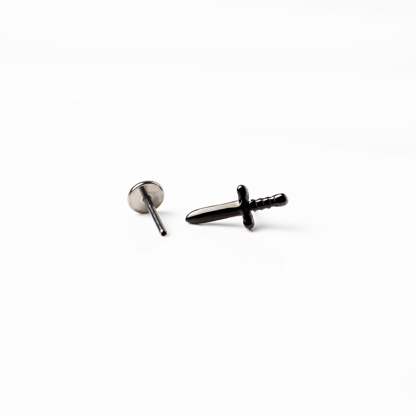 Jet Black Juliet Dagger Titanium Flat Back Sleeper Earrings