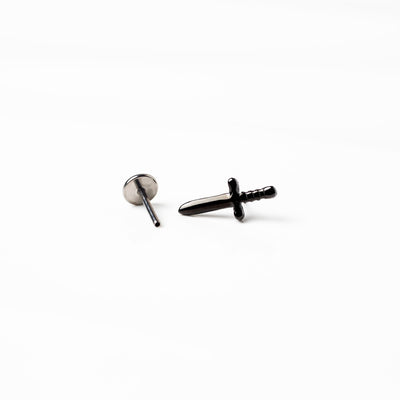 Jet Black Juliet Dagger Titanium Flat Back Sleeper Earrings