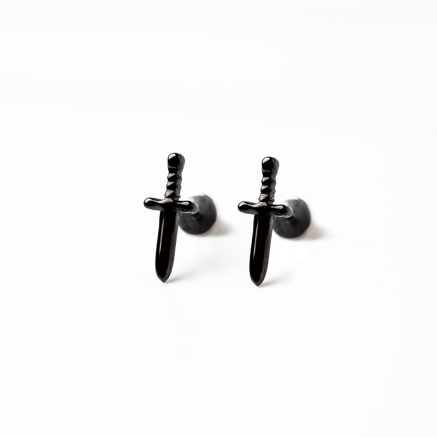 Jet Black Juliet Dagger Titanium Flat Back Sleeper Earrings