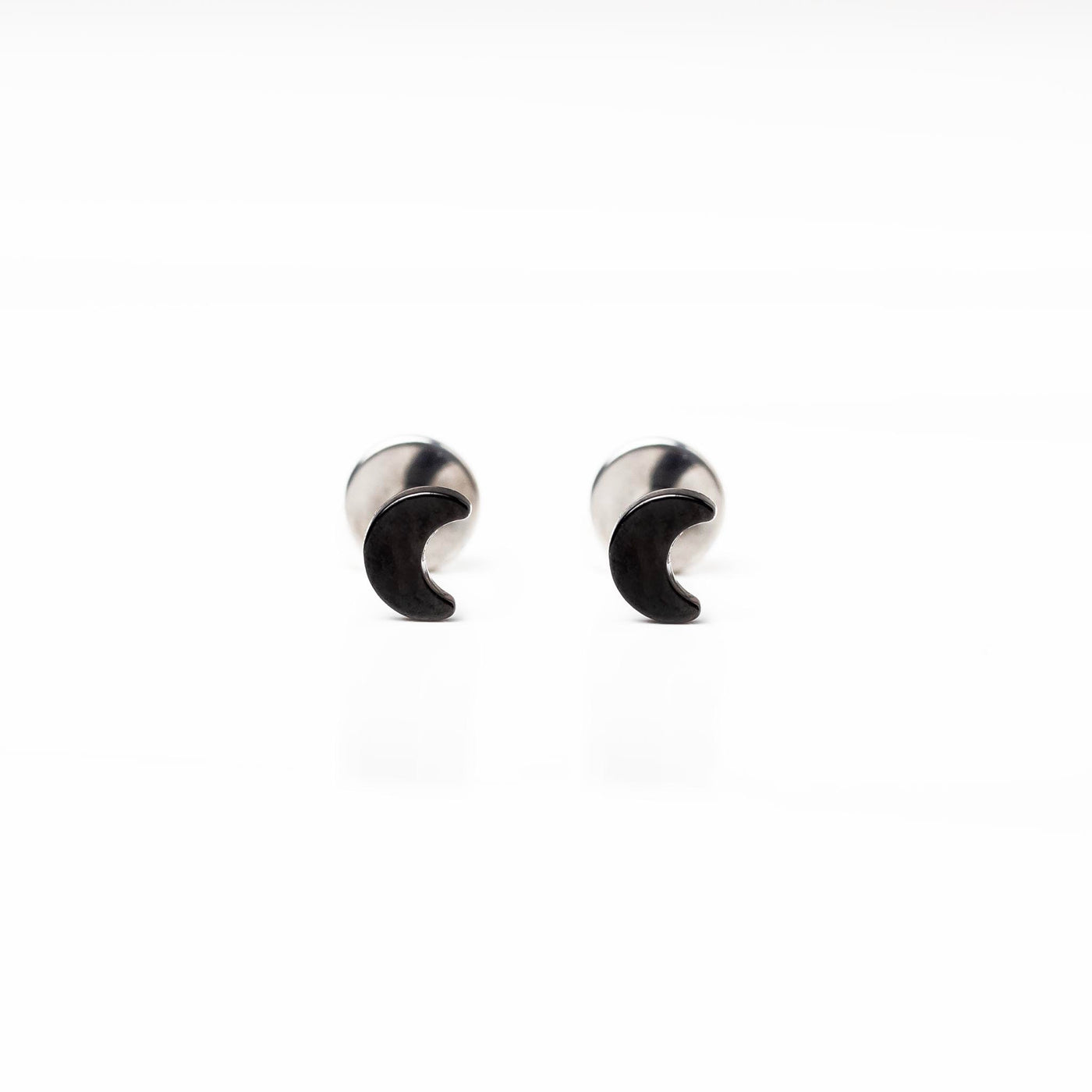 Jet Black Moon Titanium Flat Back Sleeper Earrings