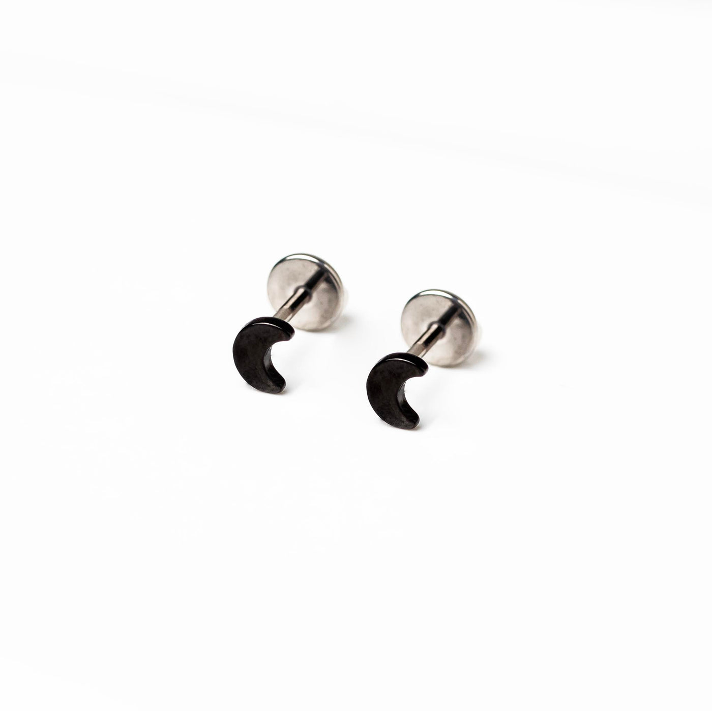 Jet Black Moon Titanium Flat Back Sleeper Earrings