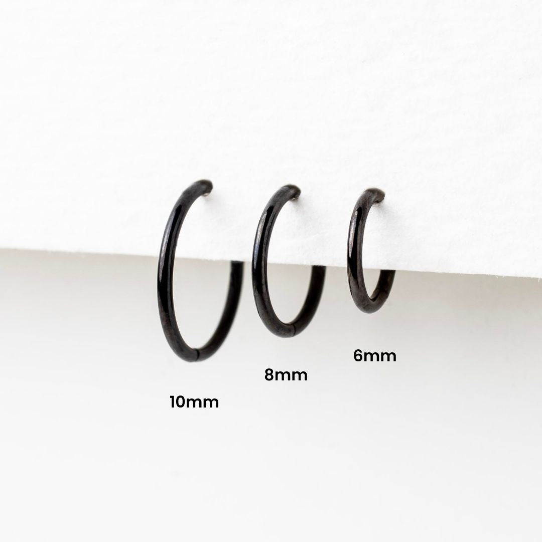 Jet Black Mya Smooth Hinged Segment Ring - Titanium Clicker Hoop for Noses, Ears + Cartilage
