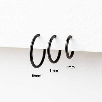 Jet Black Mya Smooth Hinged Segment Ring - Titanium Clicker Hoop for Noses, Ears + Cartilage