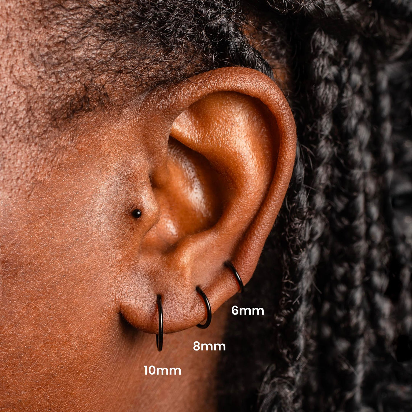 Jet Black Mya Smooth Hinged Segment Ring - Titanium Clicker Hoop for Noses, Ears + Cartilage