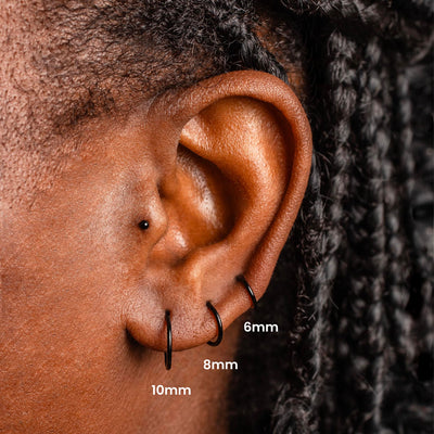 Jet Black Mya Smooth Hinged Segment Ring - Titanium Clicker Hoop for Noses, Ears + Cartilage