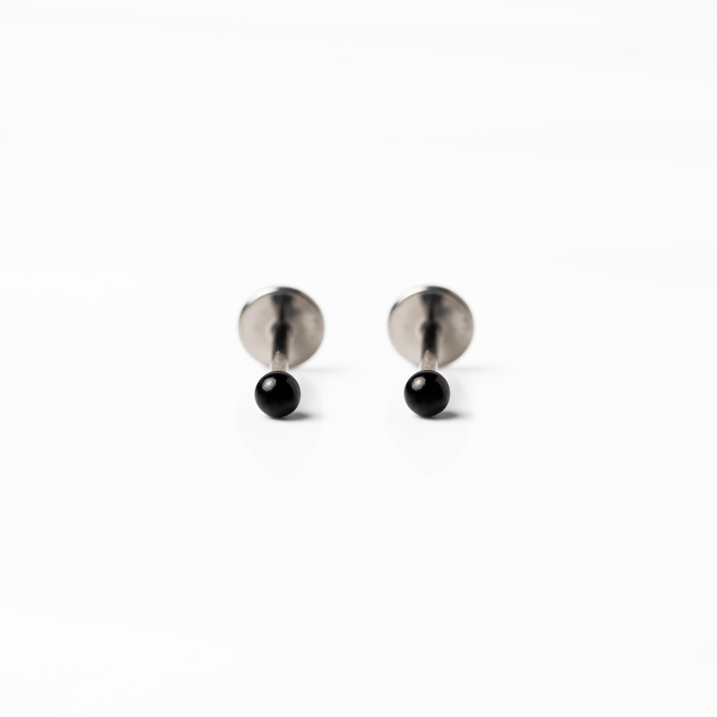 Jet Black Sphere Titanium Flat Back Sleeper Earrings