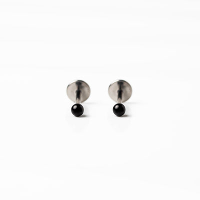 Jet Black Sphere Titanium Flat Back Sleeper Earrings
