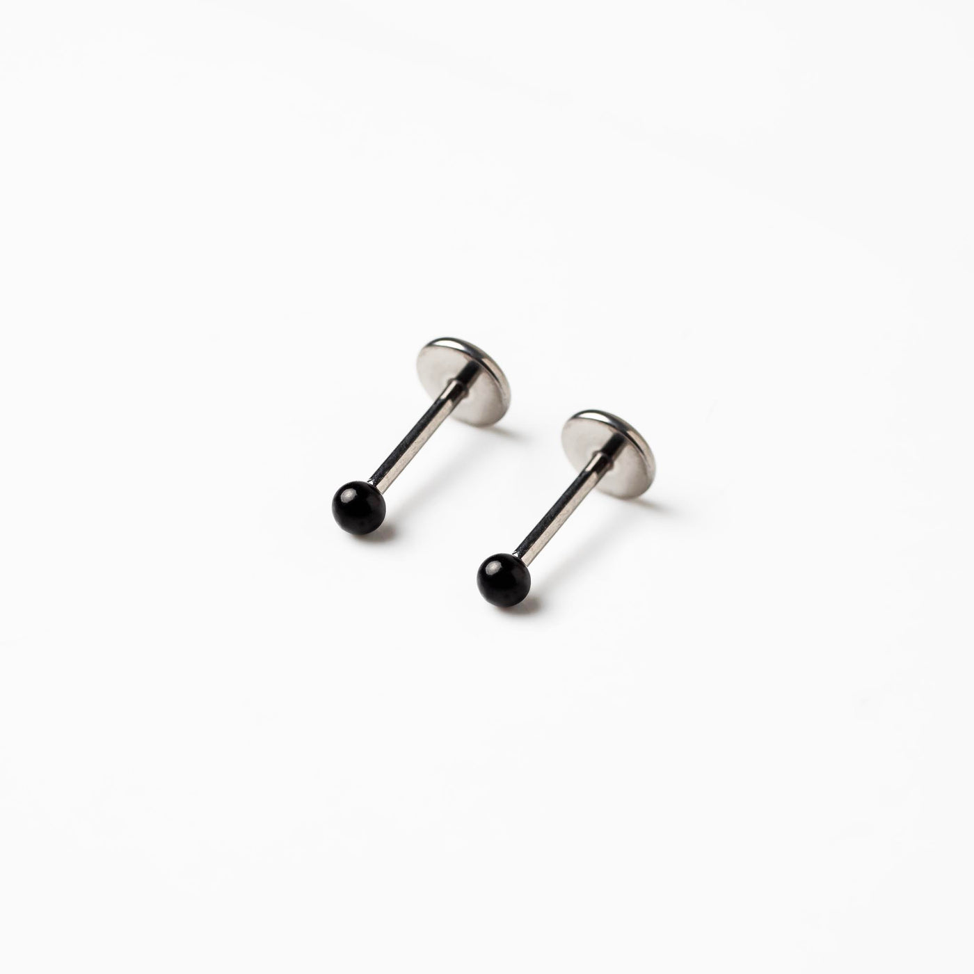 Jet Black Sphere Titanium Flat Back Sleeper Earrings
