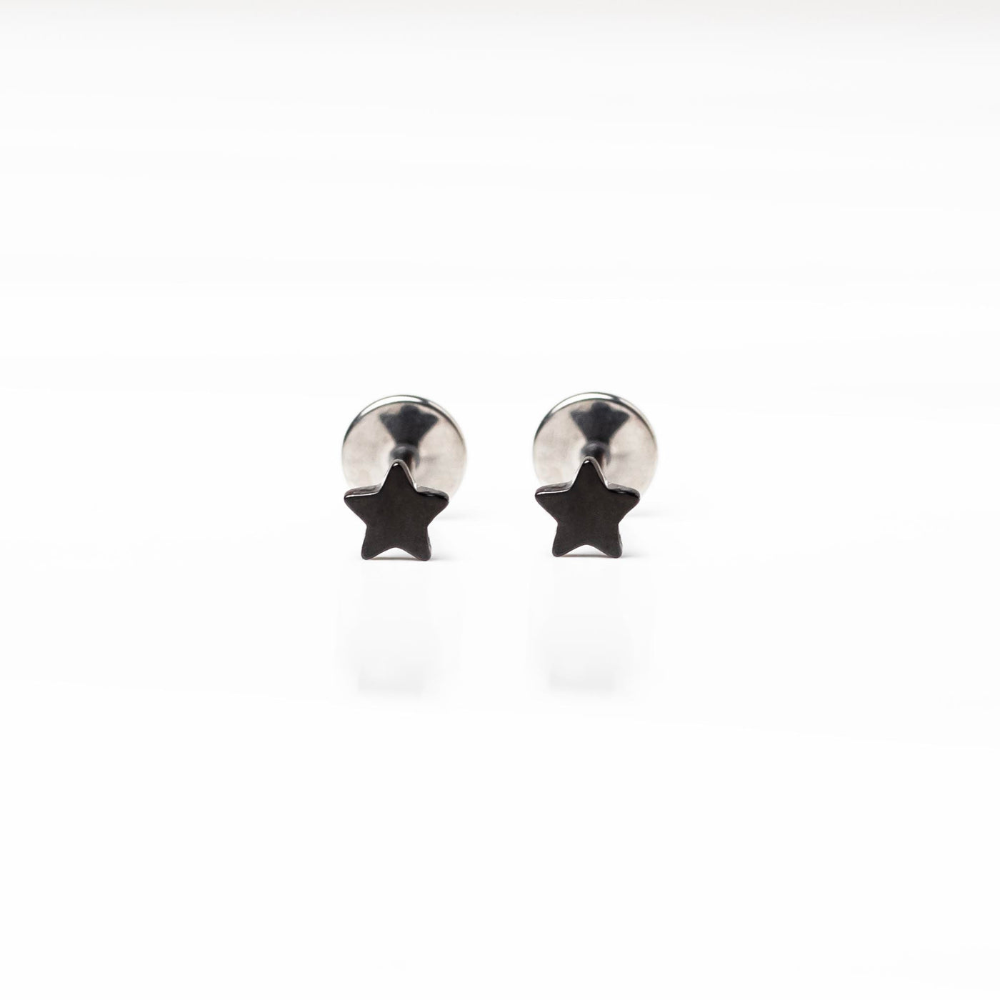 Jet Black Star Titanium Flat Back Sleeper Earrings