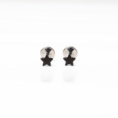 Jet Black Star Titanium Flat Back Sleeper Earrings