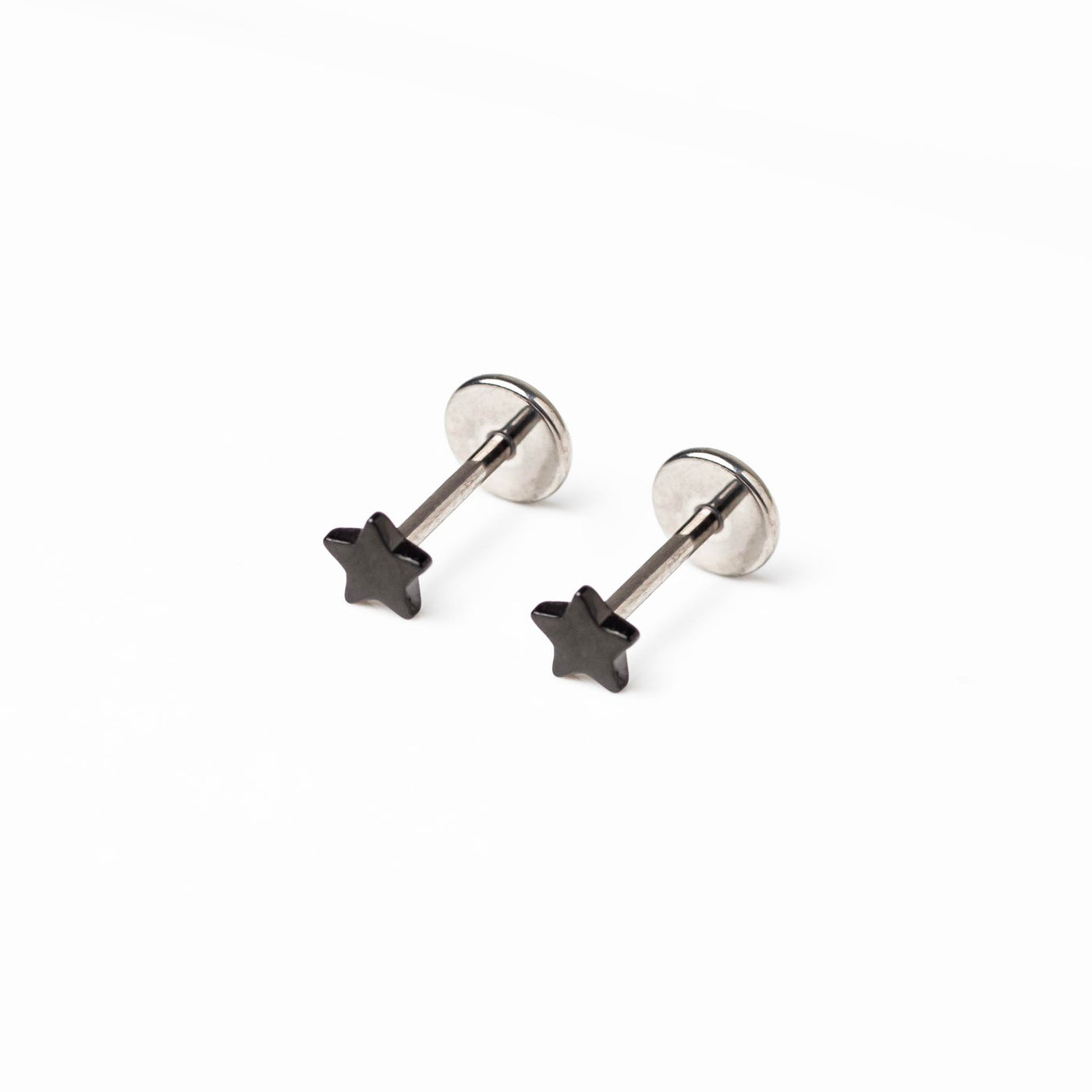 Jet Black Star Titanium Flat Back Sleeper Earrings