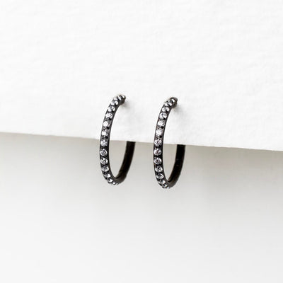 Jet Black Wisp Crystal Pavé Hinged Segment Ring - Titanium Clicker Hoop for Noses, Ears + Cartilage