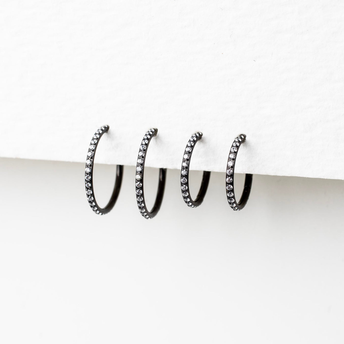 Jet Black Wisp Crystal Pavé Hinged Segment Ring - Titanium Clicker Hoop for Noses, Ears + Cartilage