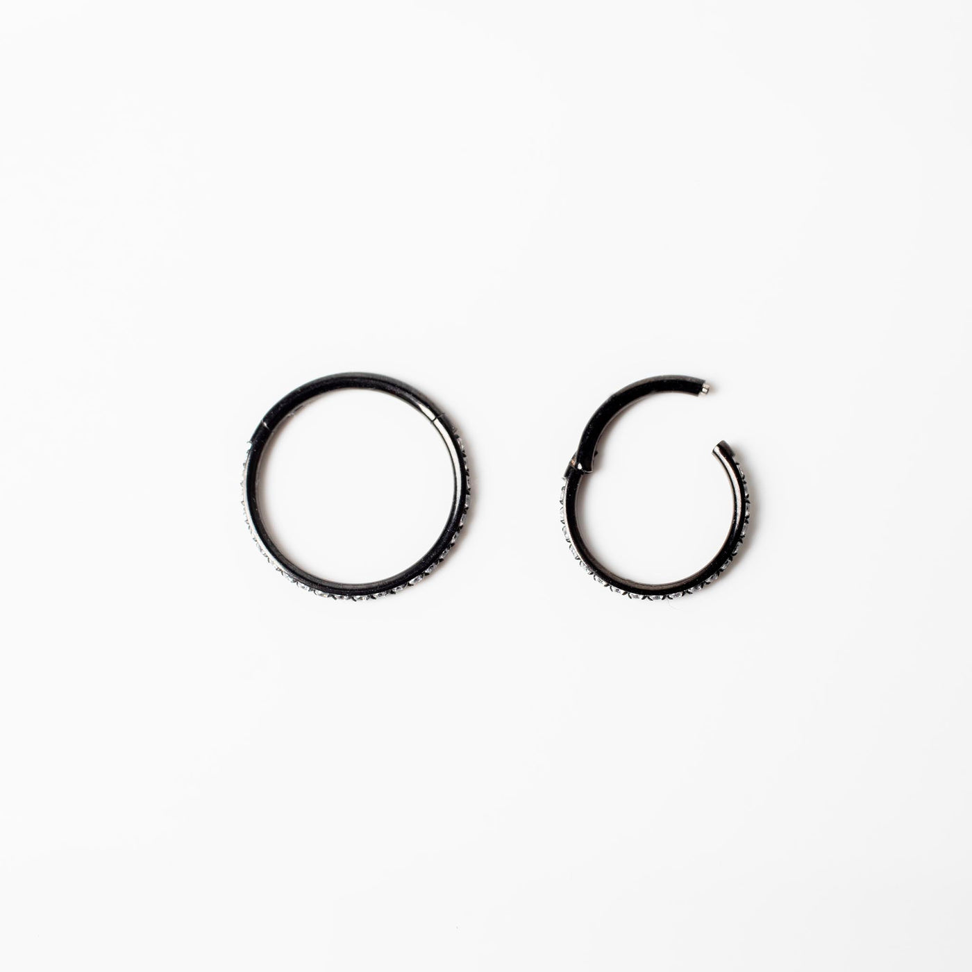 Jet Black Wisp Crystal Pavé Hinged Segment Ring - Titanium Clicker Hoop for Noses, Ears + Cartilage