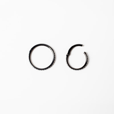 Jet Black Wisp Crystal Pavé Hinged Segment Ring - Titanium Clicker Hoop for Noses, Ears + Cartilage