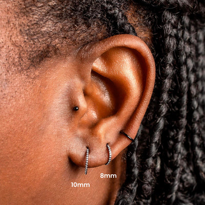 Jet Black Wisp Crystal Pavé Hinged Segment Ring - Titanium Clicker Hoop for Noses, Ears + Cartilage