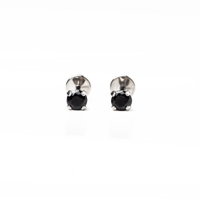 Jet Black Diamond Earrings - Titanium Flat Back Solitaire