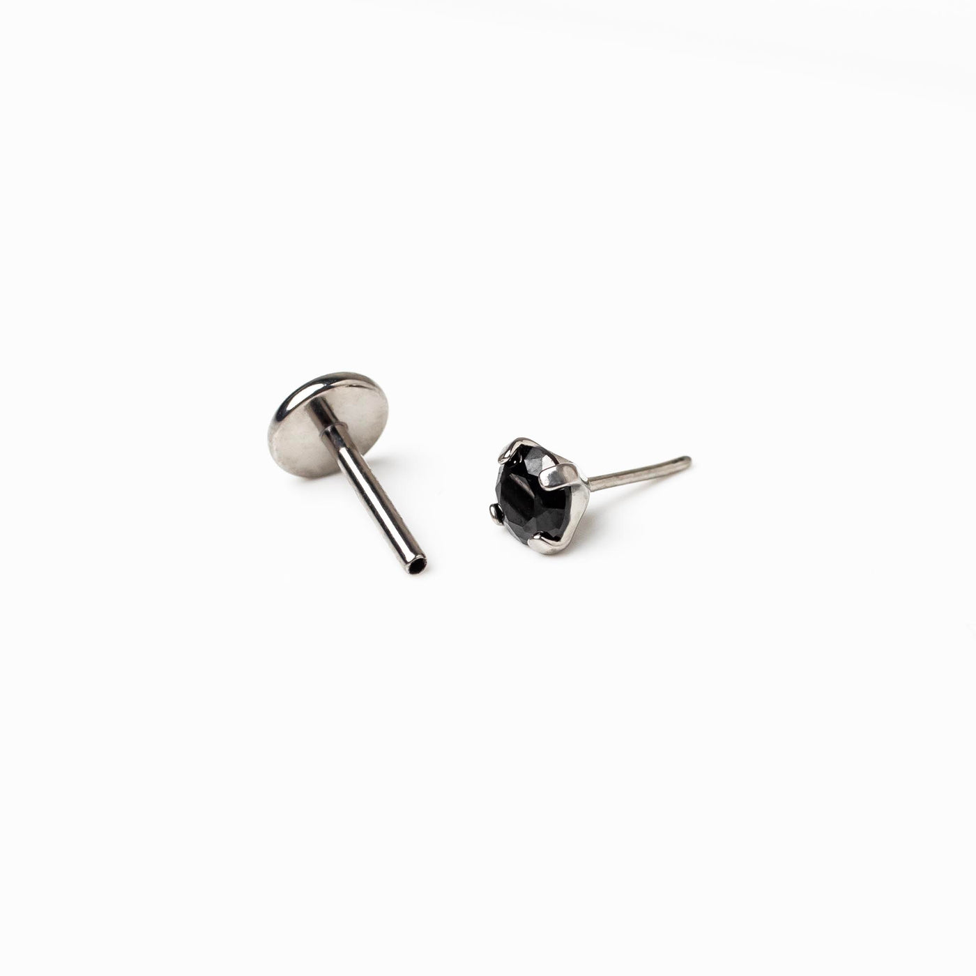 Jet Black Diamond Earrings - Titanium Flat Back Solitaire