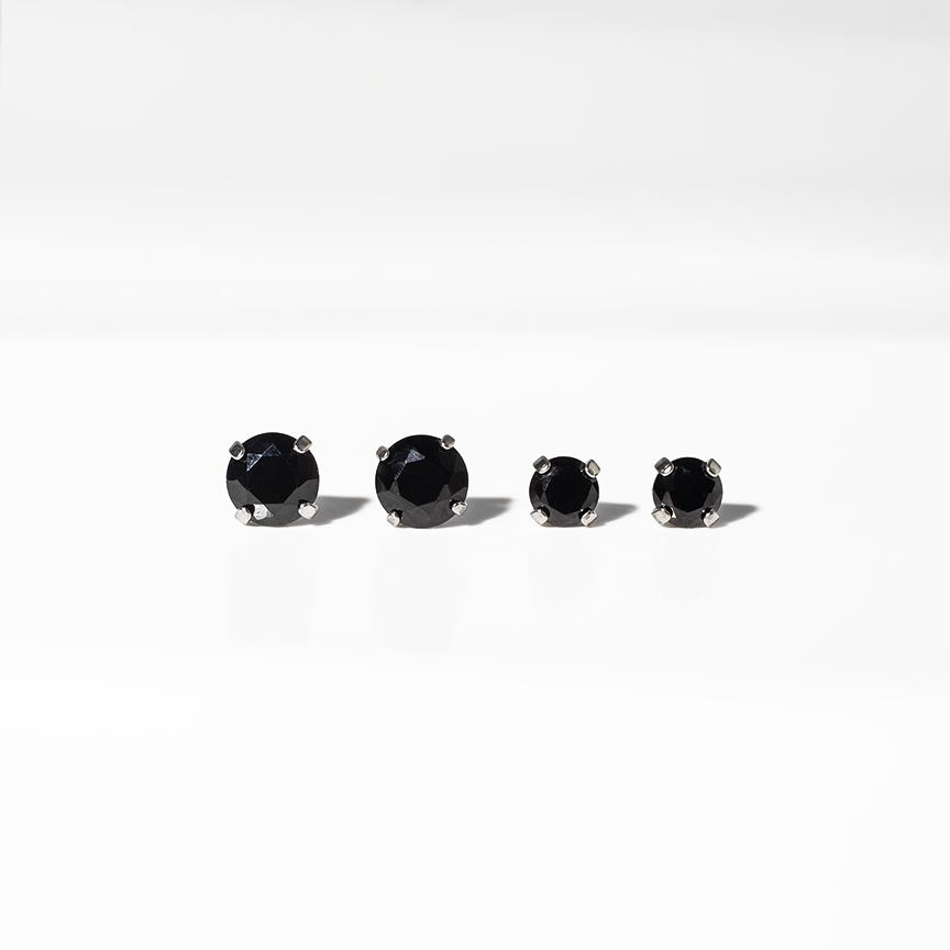 Jet Black Diamond Earrings - Titanium Flat Back Solitaire