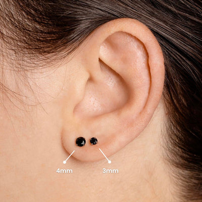 Jet Black Diamond Earrings - Titanium Flat Back Solitaire