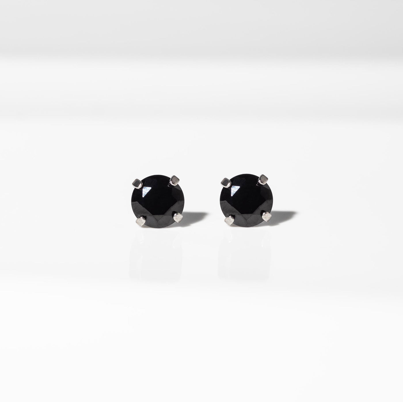 Jet Black Diamond Earrings - Titanium Flat Back Solitaire