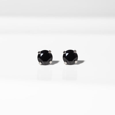 Jet Black Diamond Earrings - Titanium Flat Back Solitaire