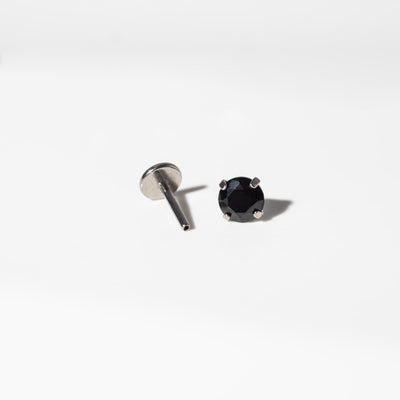 Jet Black Diamond Earrings - Titanium Flat Back Solitaire