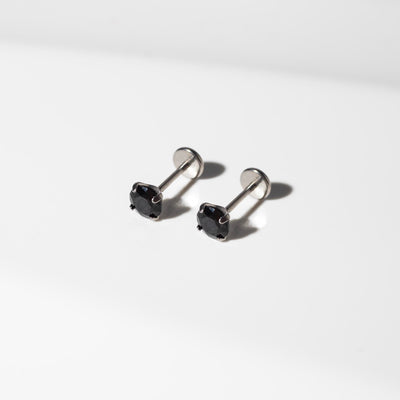 Jet Black Diamond Earrings - Titanium Flat Back Solitaire