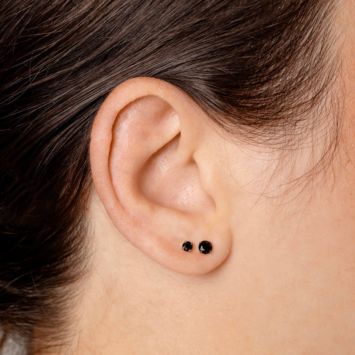 Jet Black Diamond Earrings - Titanium Flat Back Solitaire