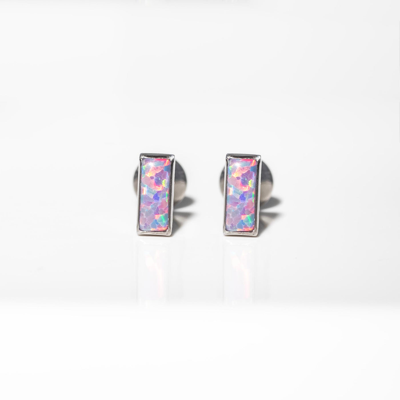Lavender Baguette Opal Titanium Flat Back Sleeper Earrings