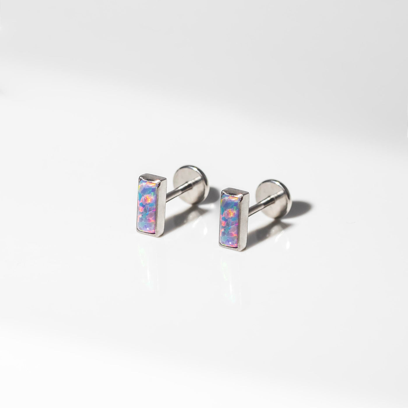 Lavender Baguette Opal Titanium Flat Back Sleeper Earrings