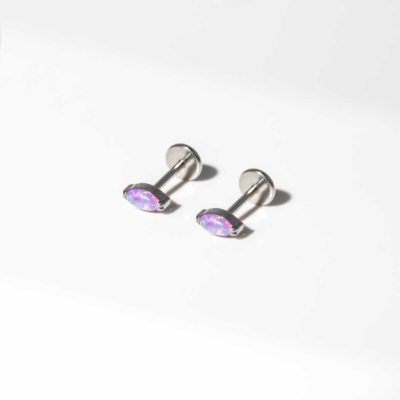 Lavender Marquise Solitaire Opal Titanium Flat Back Sleeper Earrings