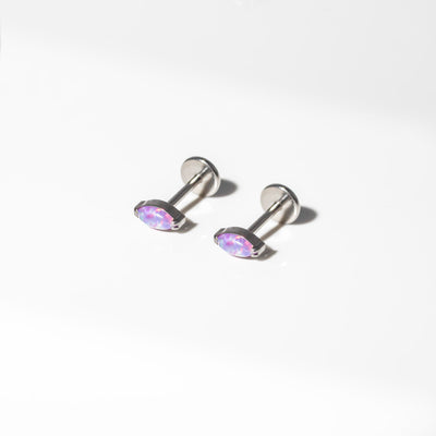 Lavender Marquise Solitaire Opal Titanium Flat Back Sleeper Earrings