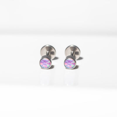 Lavender Round Opal Bezel Set Titanium Flat Back Sleeper Earrings