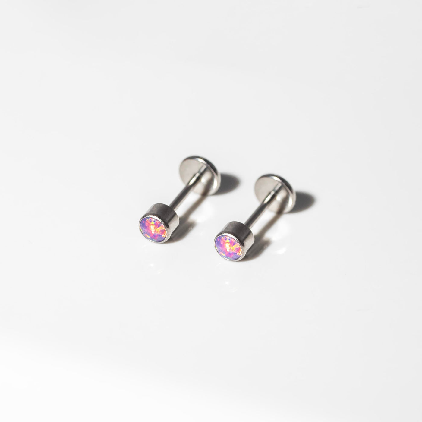 Lavender Round Opal Bezel Set Titanium Flat Back Sleeper Earrings