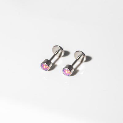 Lavender Round Opal Bezel Set Titanium Flat Back Sleeper Earrings