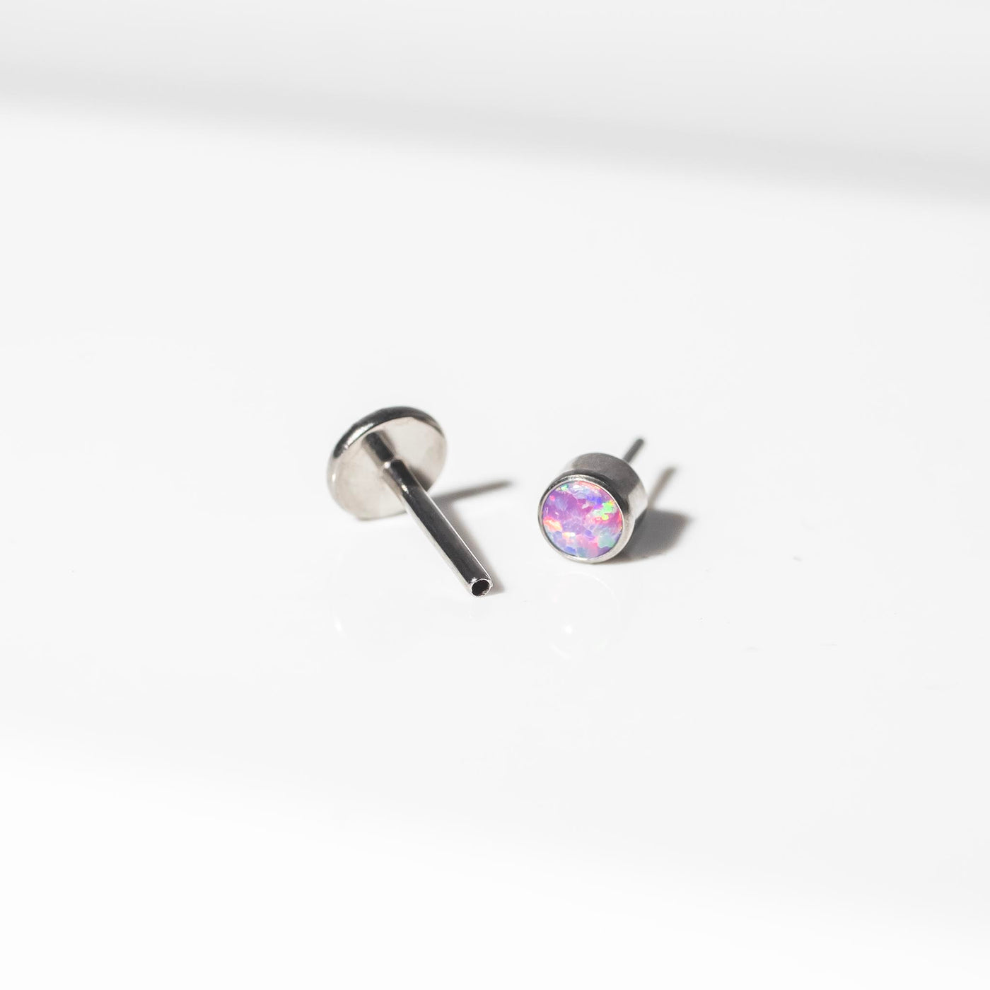 Lavender Round Opal Bezel Set Titanium Flat Back Sleeper Earrings