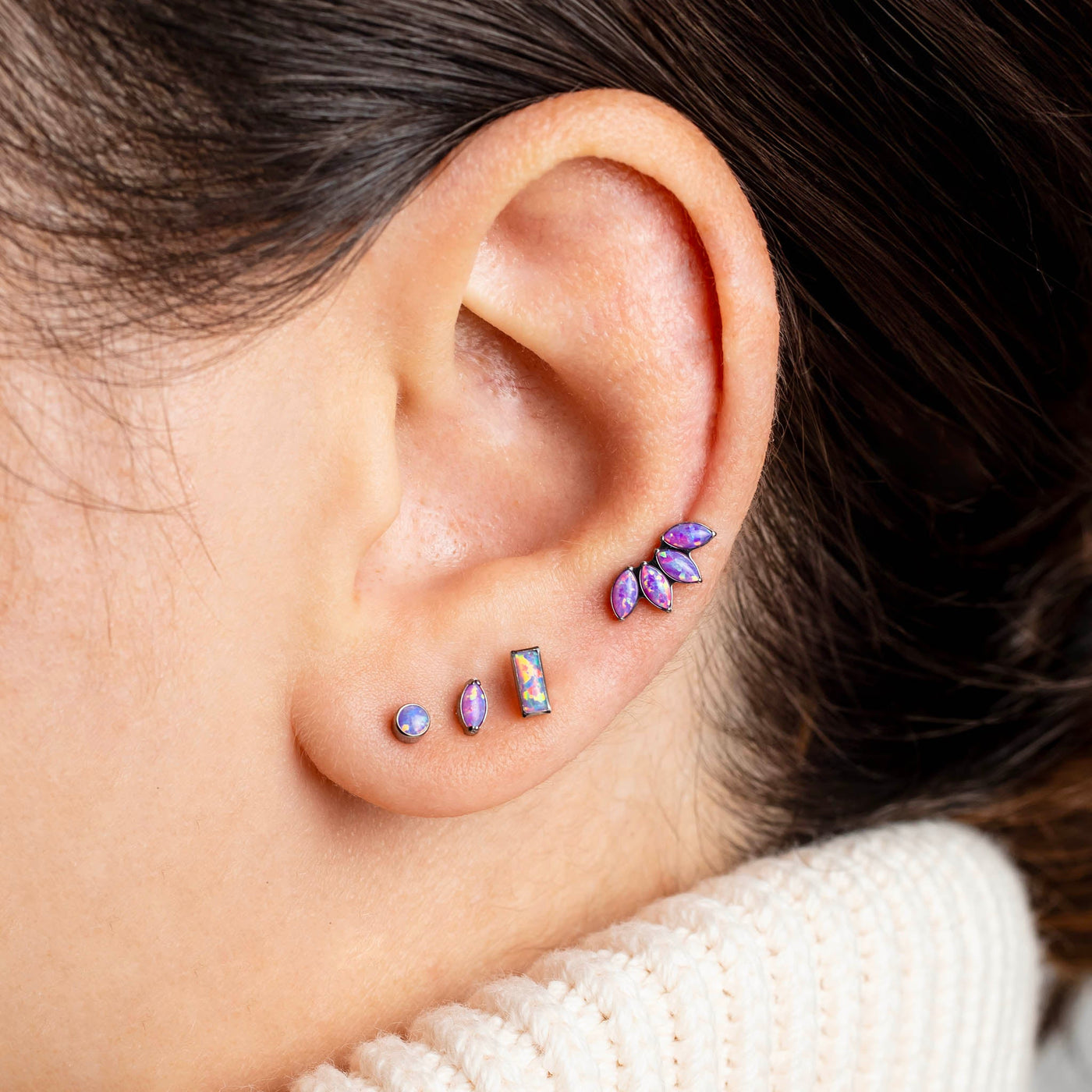 Lavender Arc Opal Titanium Flat Back Sleeper Earrings