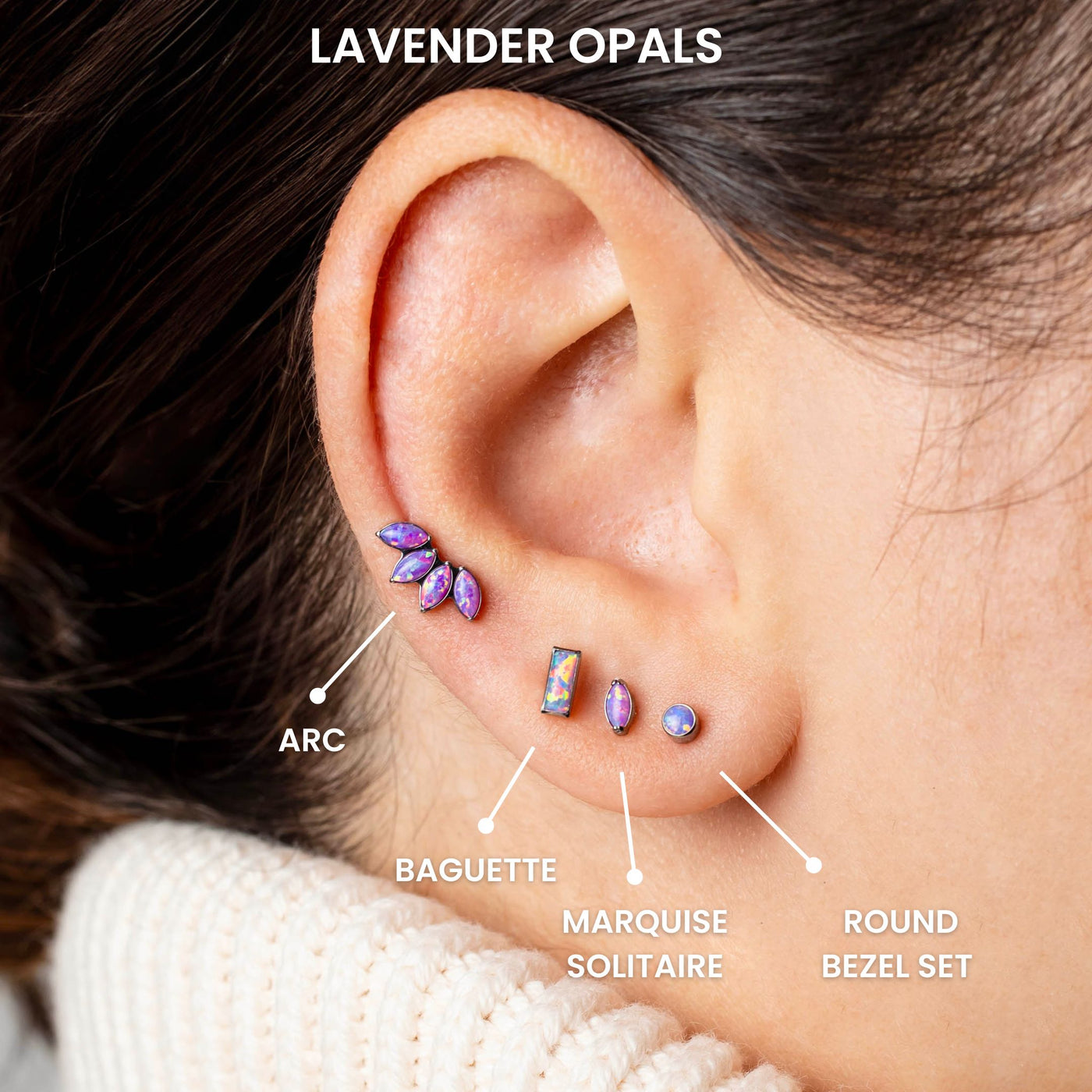Lavender Arc Opal Titanium Flat Back Sleeper Earrings