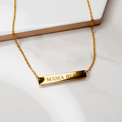 Mama Bear Horizontal Engraved Bar Necklace