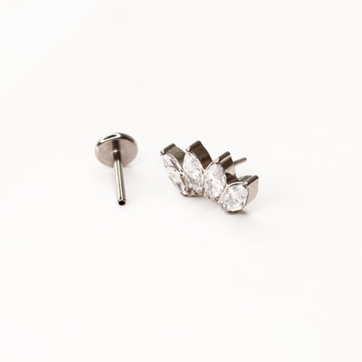 Marquise Solitaire Flat Back Earrings - Inlaid Crystal - Silver - Single - Grayling